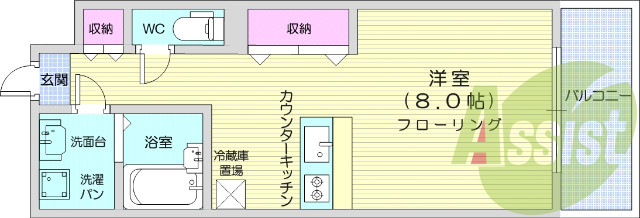 １K、西向き、浴室乾燥機、追い焚き機能、洋室8.0帖