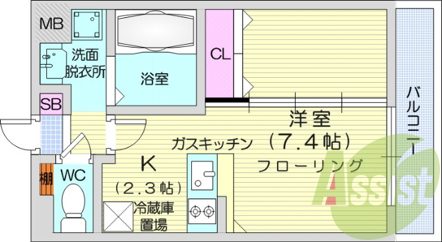 1Ｋ、カウンターキッチン、洗髪洗面化粧台、浴室換気乾燥機