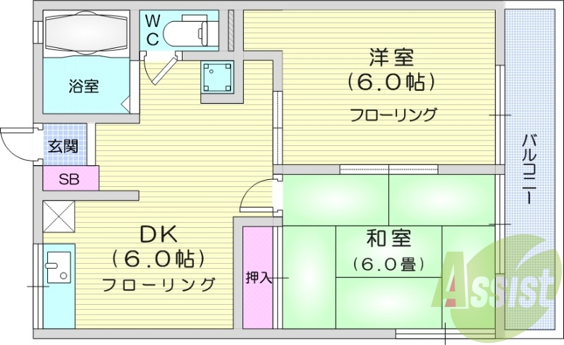2DK、都市ガス、角部屋、モニター付きインターフォン