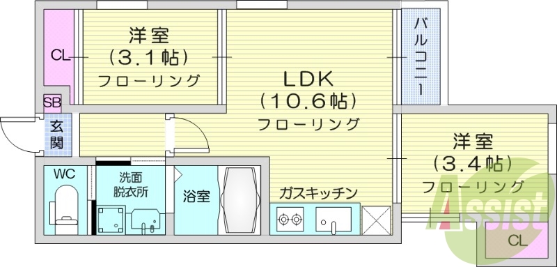 2LDK、エアコン、室内洗濯機置場、トイレ浴室別、収納