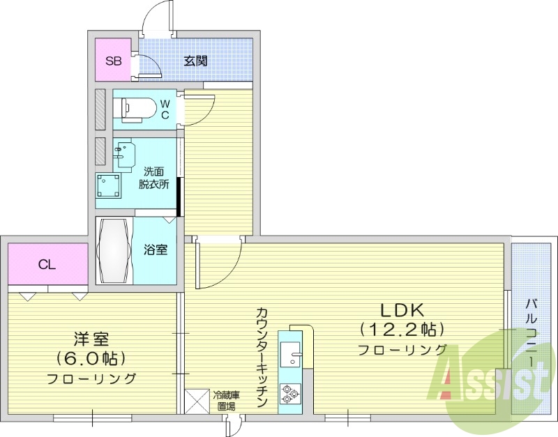 1LDK、温水洗浄便座、浴室乾燥機、TV付きインターホン