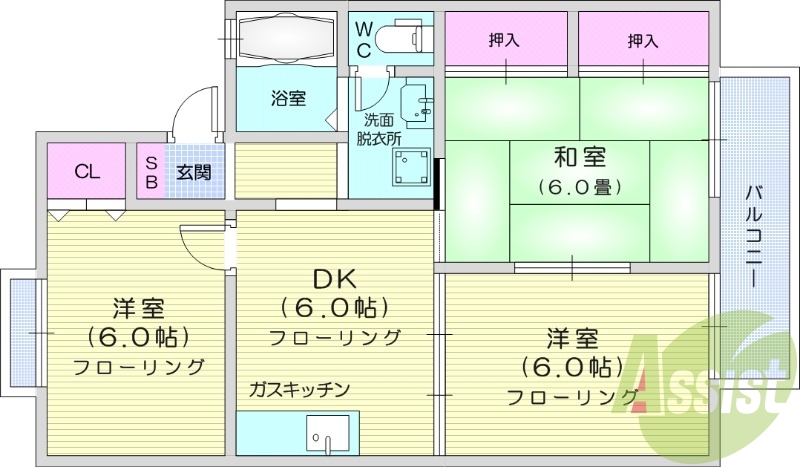3DK　南向き　独立洗面台　温水洗浄便座　プロパンガス