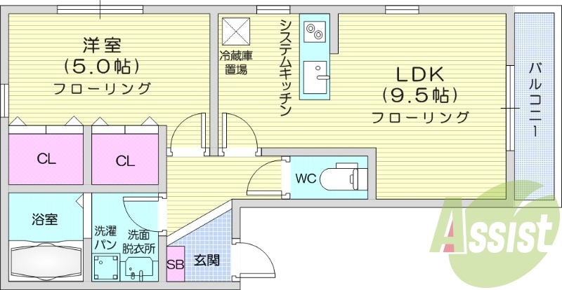 1LDK、宅配ボックス、インターネット無料