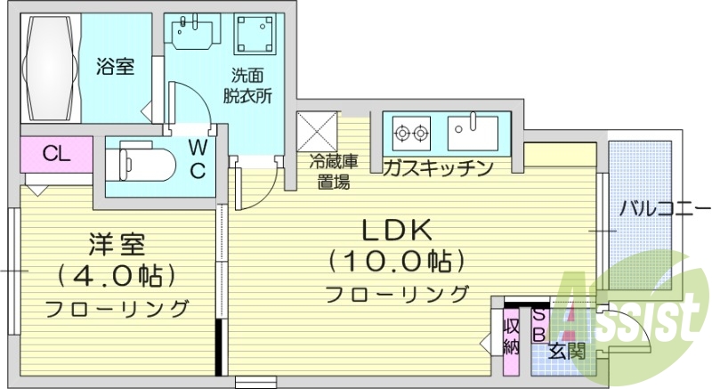 1LDK、シャンプードレッサー、バストイレ別