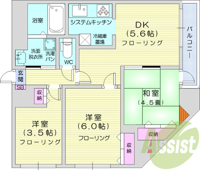 2SDK、角部屋、システムキッチン、オートロック、B・T別