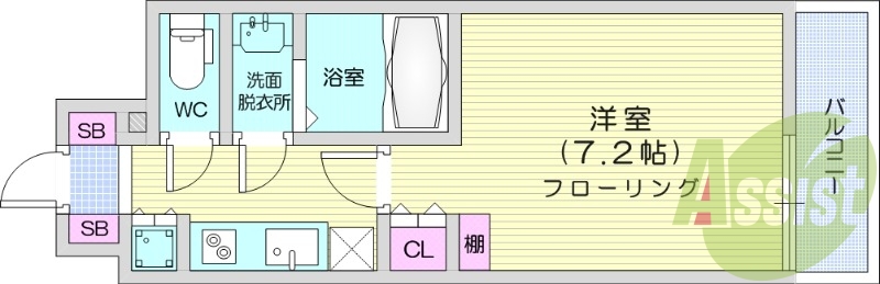 1K、フローリング、エアコン、クローゼット
