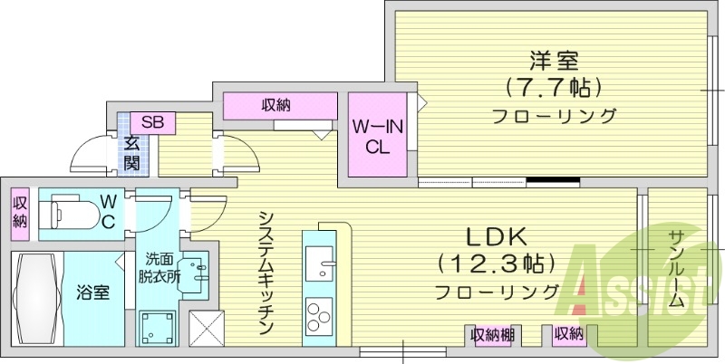 1LDK、エアコン2台つき、インターネット無料