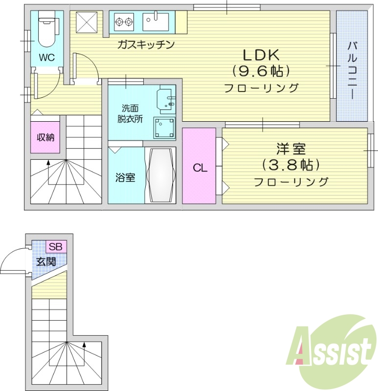 1LDK 、エアコン、室内洗濯機置場、トイレ浴室別、収納
