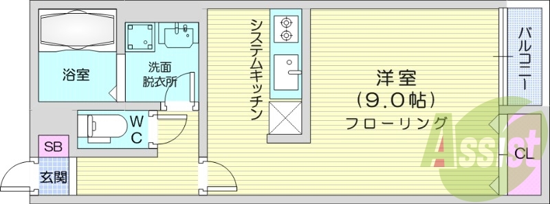 1*、システムキッチン、南西向き、バルコニー