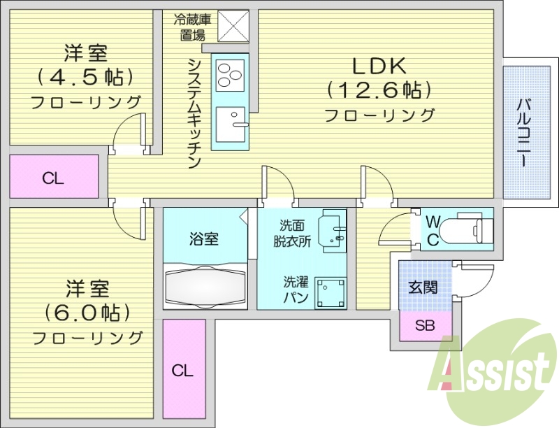 2LDK、フローリング、インターネット無料!