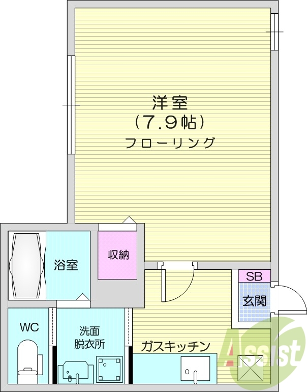 1K、エアコン、モニター付きインターホン
