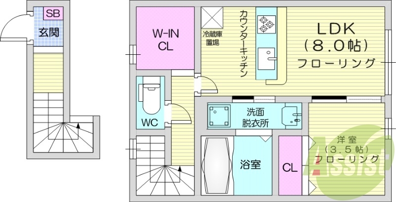 1LDK、ネット使用料無料、新築、バス・トイレ別、エアコン