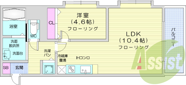 1LDK、南向き、IHキッチン、インターネット使用料無料
