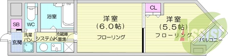２K、フローリング、エアコン、IHクッキングヒーター