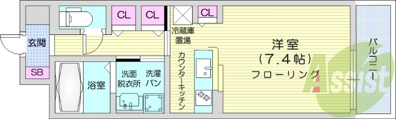 1K、エアコン、バストイレ別、独立洗面台、