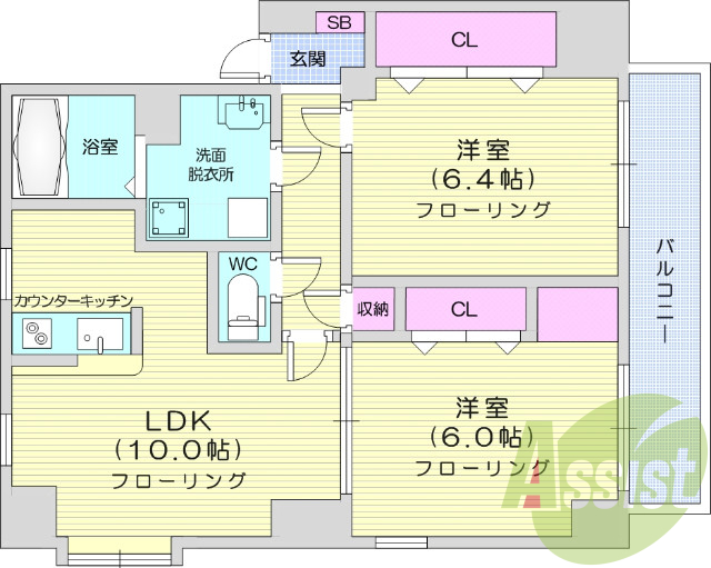 2LDK、オール電化、全室フローリング。