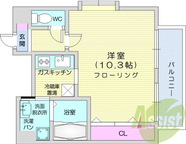 1K、TV付き浴室、追い焚き機能付き、都市ガス