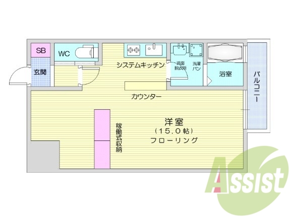マンション10階の広々としたワンルーム。 マンション10階の広々としたワンルーム。