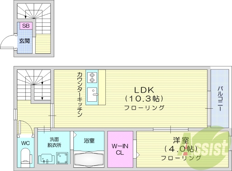 1LDK、バストイレ別、追い焚き、エアコン。