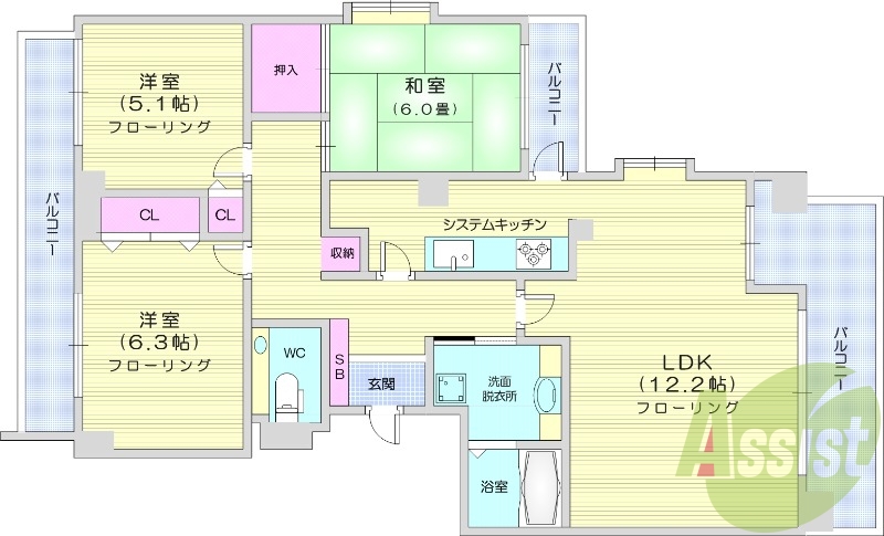 3LDK・エアコン・都市ガス・オートロック