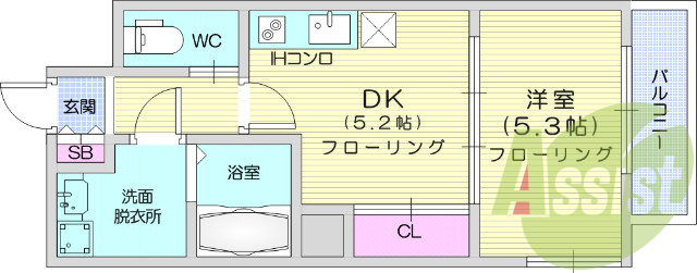 1DK、IHコンロ、追い炊き、浴室乾燥機、宅配BOX