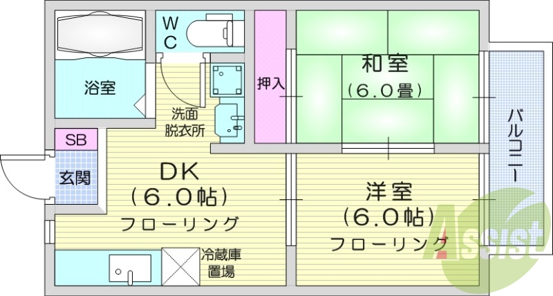 2DK、エアコン、独立洗面台、BS、収納、バストイレ別