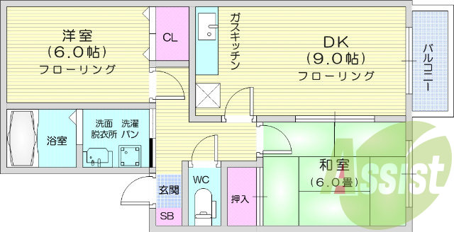 2DK、追い焚き機能、トランクルーム、独立洗面台