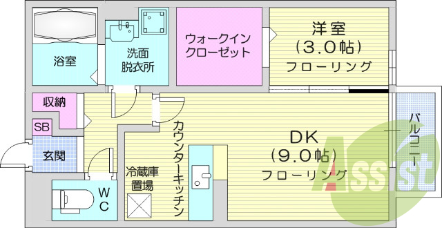1LDK、ネット使い放題、ウォークインクローゼット