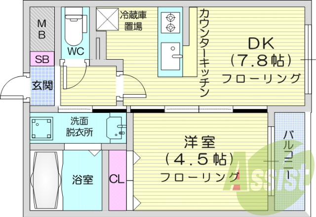 1K・風呂トイレ別・追焚・洗面台、モニター付きインターホン