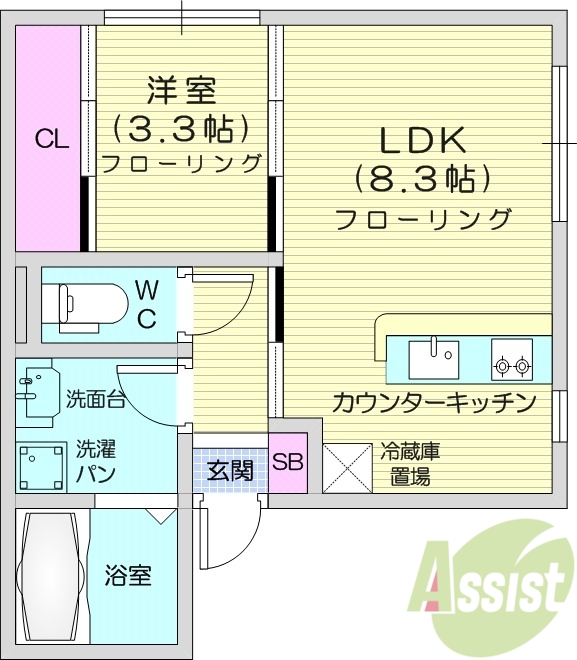 1LDK、システムキッチン、ネット無料、都市ガス、浴室乾燥機