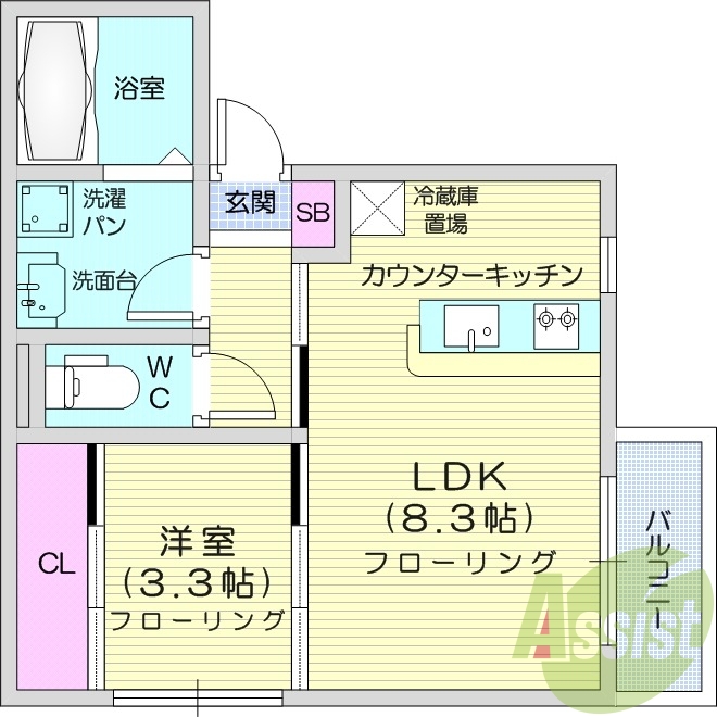 1LDK、システムキッチン、ネット無料、都市ガス、浴室乾燥機
