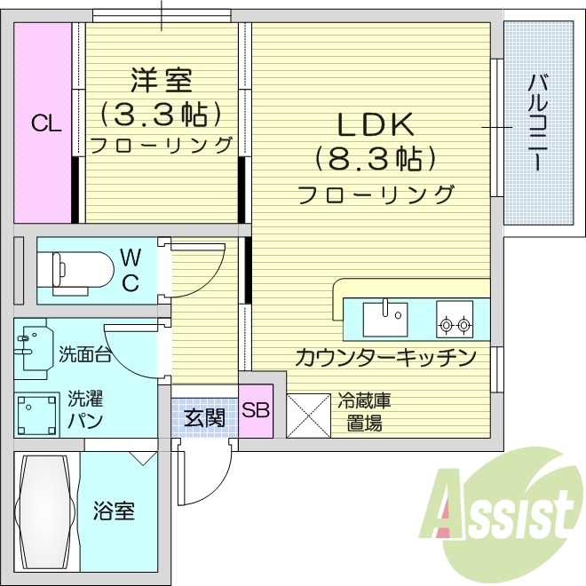 1LDK、システムキッチン、ネット無料、都市ガス、浴室乾燥機