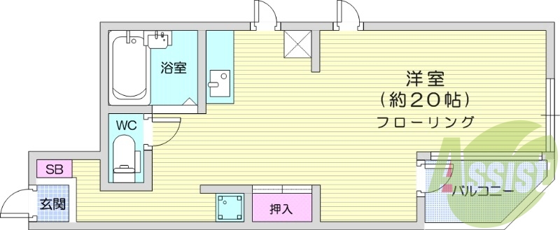 1R、角部屋、モニター付きインターフォン、バストイレ別