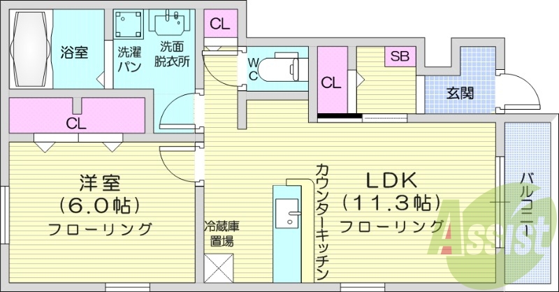 1LDK、浴室乾燥、エアコン2台、追い焚き、トランクルーム