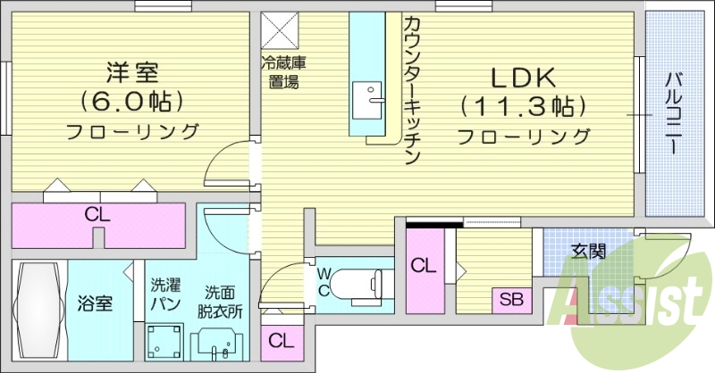 1LDK、浴室乾燥、エアコン2台、追い焚き、トランクルーム