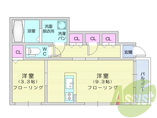 1LDK、モニター付きインターホン、浴室乾燥機付き