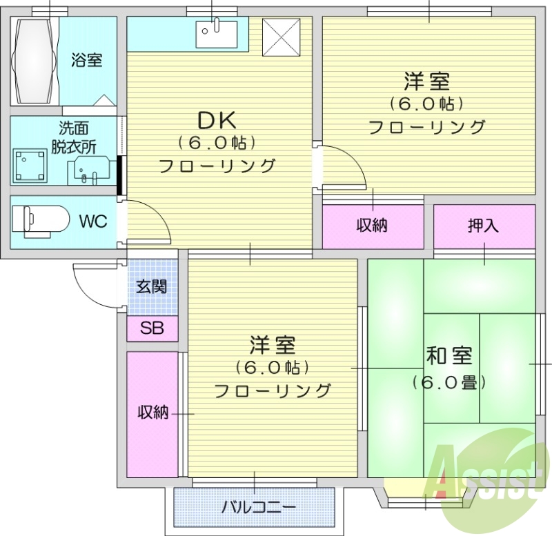 3DK、モニター付きインターホン、エアコン、下駄箱、物置