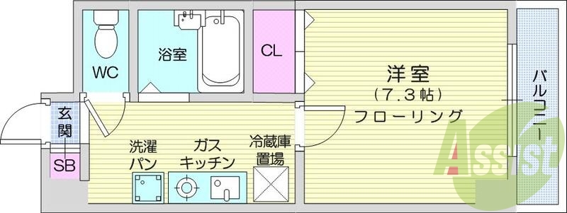 1K、南向き、プロパンガス、インターネット対応