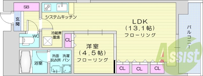 1LDK、バストイレ別、浴室乾燥付き、追い焚き機能