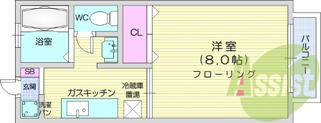 1K、エアコン、風呂トイレ別、インターホン、
