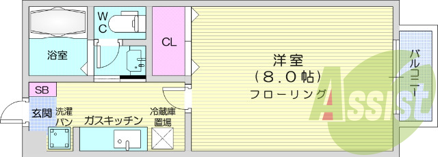 １K、バルコニー、追い焚き、浴室乾燥機、TVインターホン