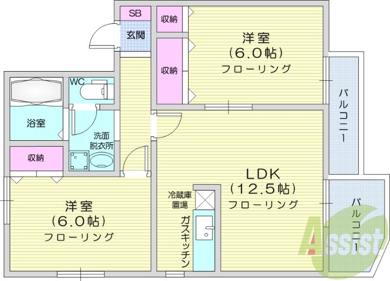 2LDK、独立洗面台、追い焚き機能、暖房便座