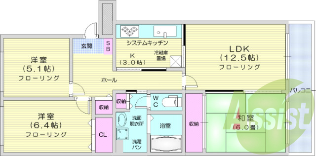3LDK、都市ガス、シャンプードレッサー、ウォッシュレット