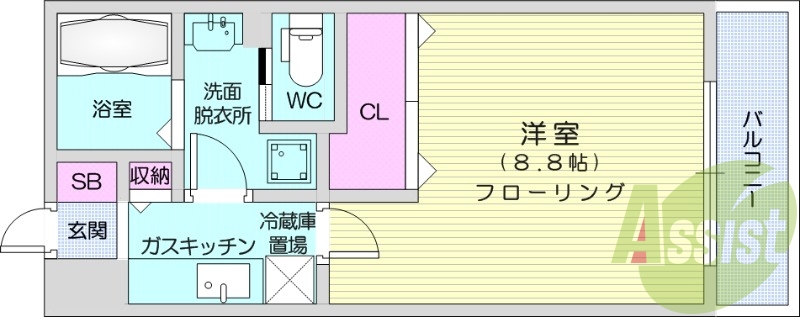 １K、浴室乾燥機、ＴV付インターホン、エアコン。