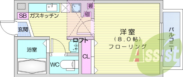 １K、ロフト、収納、日当たり良好、鉄骨造