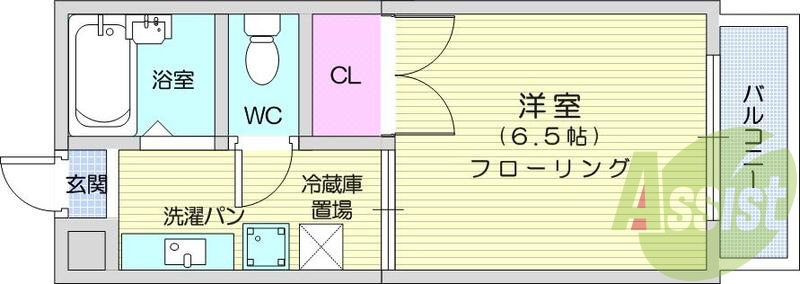 1K,エアコン、室内洗濯機置場、バルコニー、風呂トイレ別