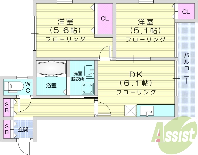2DK、洗面所独立、駐車場付き、BSアンテナ