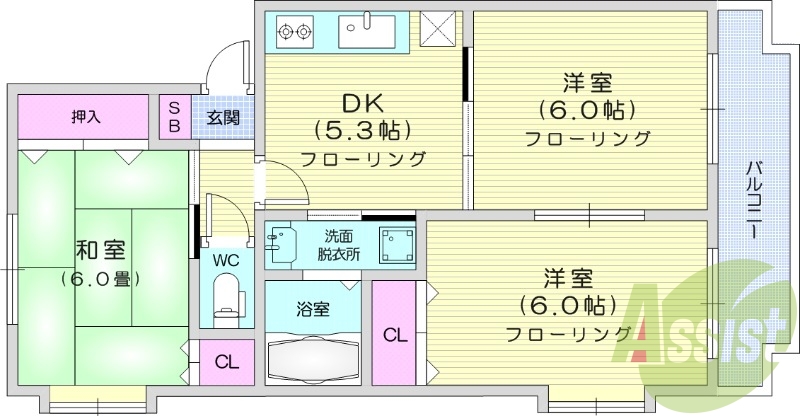 3DK、追い炊き機能、独立洗面台、エアコン