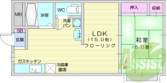 1LDK・システムキッチン・シャンプードレッサー