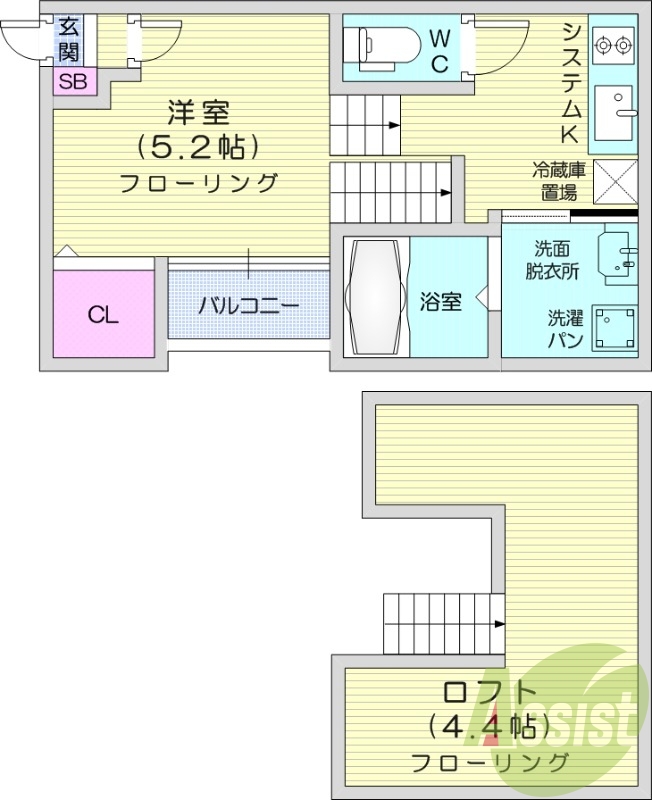 1R、浴室乾燥機、バストイレ別、エアコン付き、独立洗面台